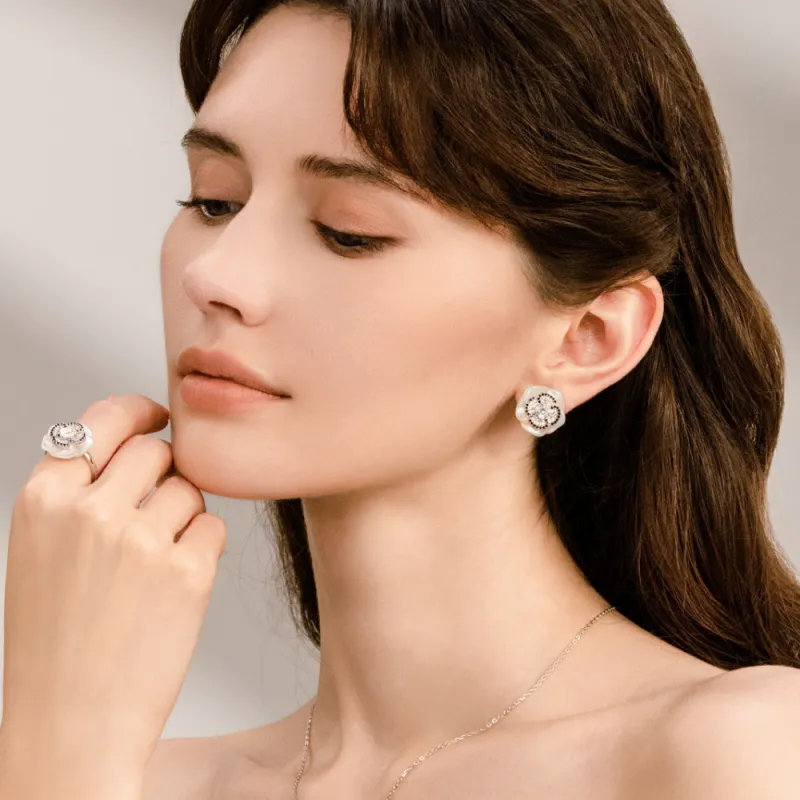 BABYBEI 925 Sterling Silver Mother Of Pearl Glamorous Style Lively Design Premium Soft Stud Earrings Women's-1