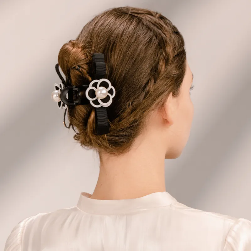 BABYBEI Bowknot Shark Clip in Camellia In Black Beige Hair Accessories Women's-6