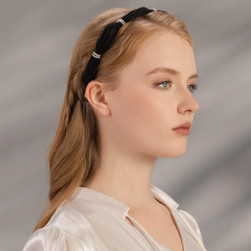 BABYBEI Fabric High Light Pearl Headbands Women's Beige Black-7