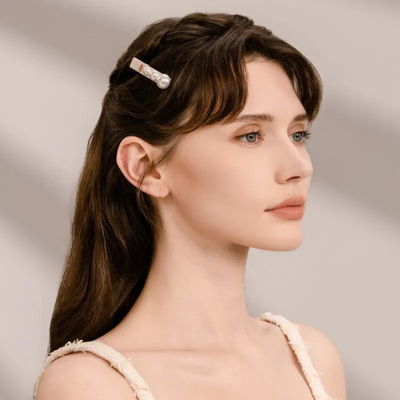 BABYBEI One Button Minimalist Style Versatile Black Beige Hair Clips Women's-6