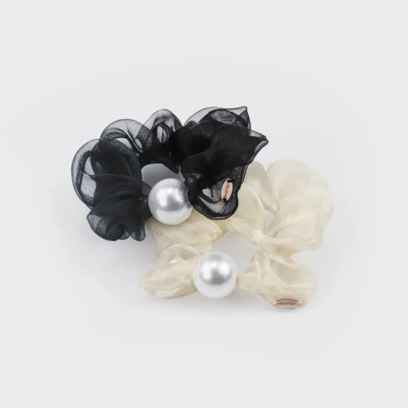 BABYBEI Pleated Ethereal Sweet Style Minimalist Style Advanced Gentle Black Beige Hair Tie Women's-3