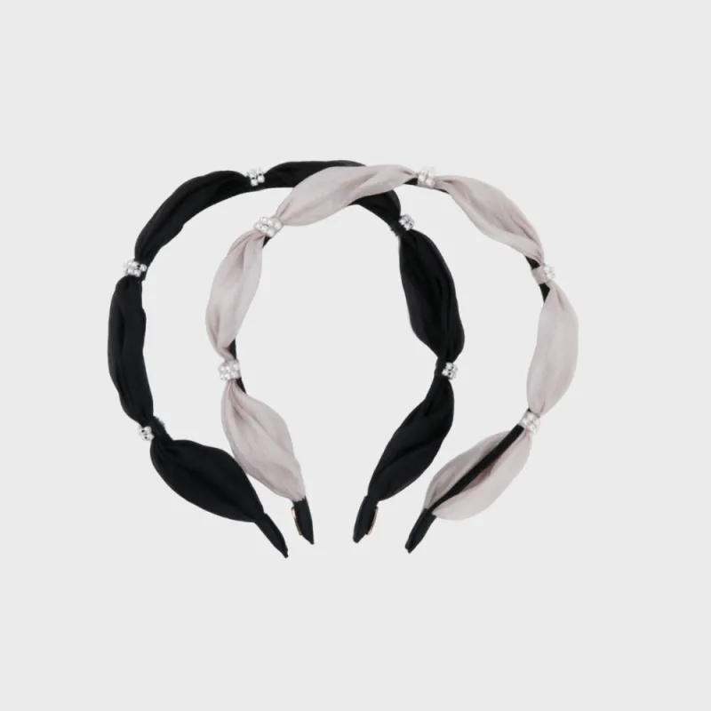 BABYBEI Fabric High Light Pearl Headbands Women's Beige Black-3