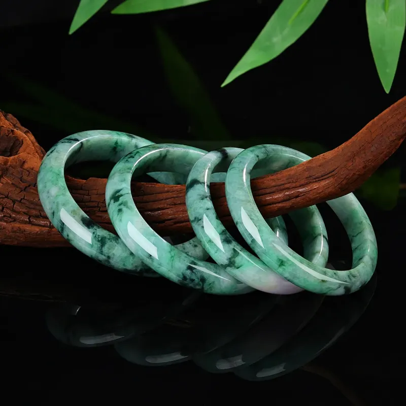 YASHENGZHUBAO Bean Type Jadeite Bangles Women's-4