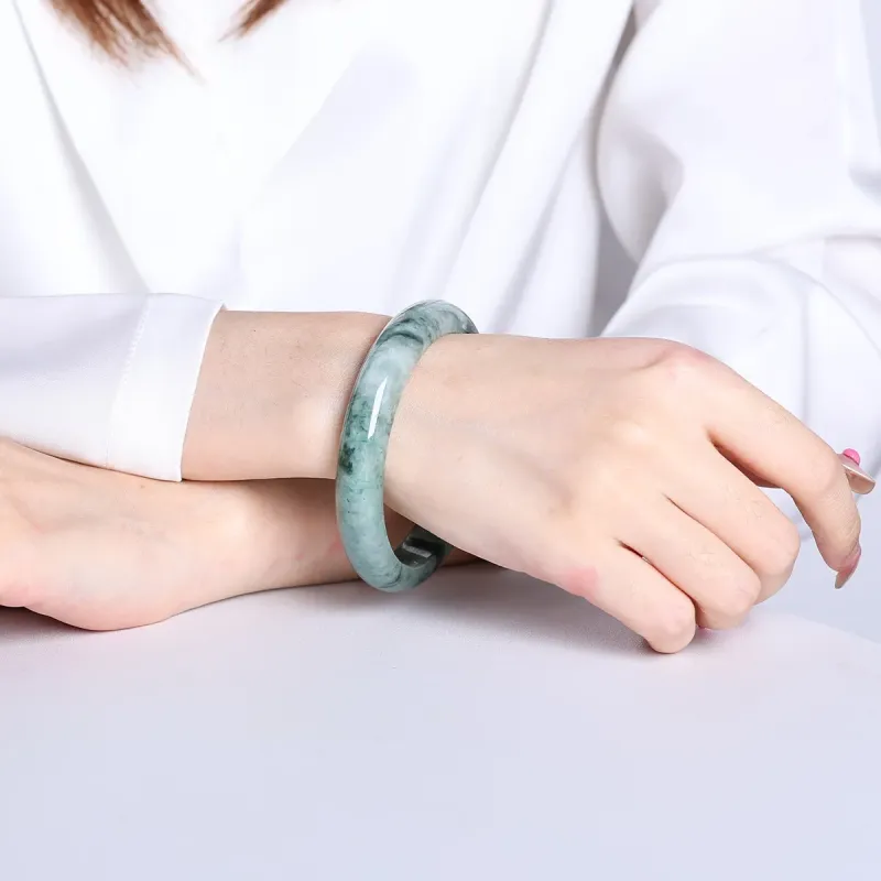 YASHENGZHUBAO Bean Type Jadeite Bangles Women's-5