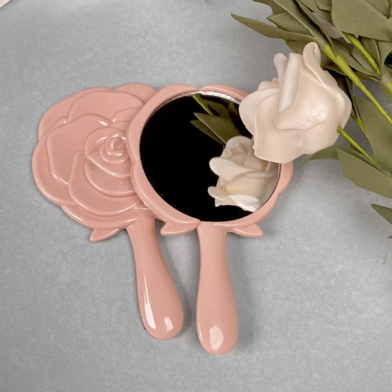 A Few More Cute Instagram Style Handheld Pink Rose Hand Mirror Portable Mini Mirror Make up Tools-7