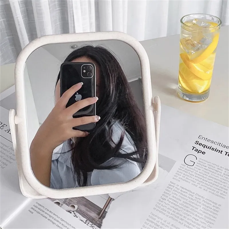 A Few More Cute Portable Straw Makeup Mirror In 'Ins' Minimalist Style Desktop Stand Up Double Sided Mirror Beauty Tool-2