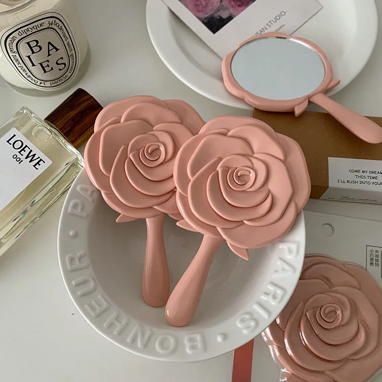 A Few More Cute Instagram Style Handheld Pink Rose Hand Mirror Portable Mini Mirror Make up Tools-4