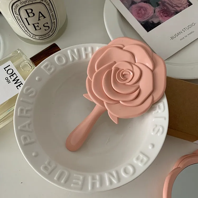 A Few More Cute Instagram Style Handheld Pink Rose Hand Mirror Portable Mini Mirror Make up Tools-3