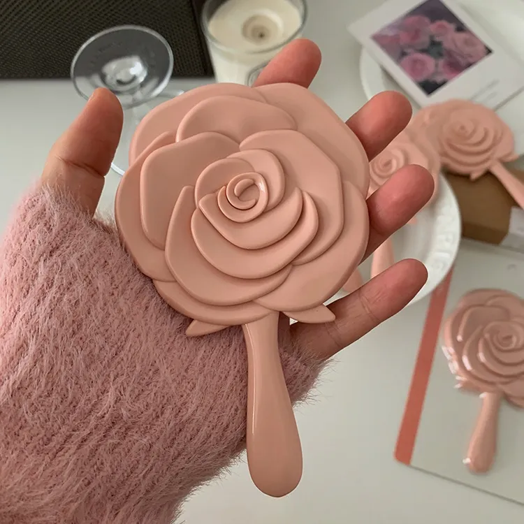 A Few More Cute Instagram Style Handheld Pink Rose Hand Mirror Portable Mini Mirror Make up Tools-2