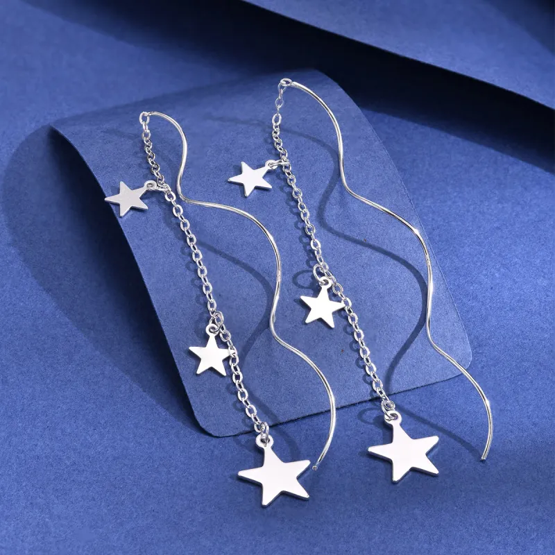 LIANDUO S 990 Silver Drop Earrings Women's-4