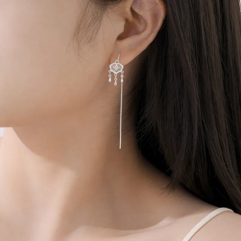 LIANDUO S999 Fine Silver Drop Earrings Women's Silver-4