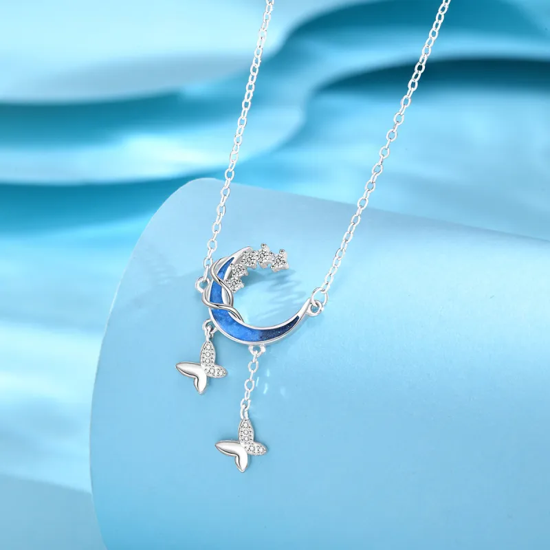 LIANDUO S925 Silver Glue Drip Synthetic Cubic Zirconia Necklaces Women's-1