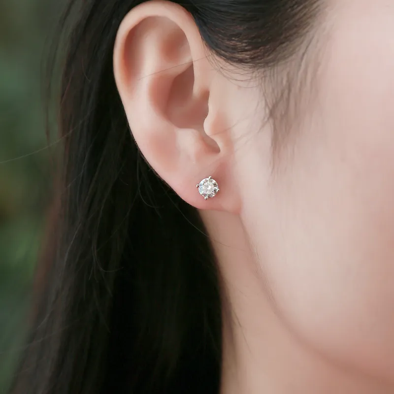 LIANDUO 925 Silver Moissan Stud Earrings Unisex-1