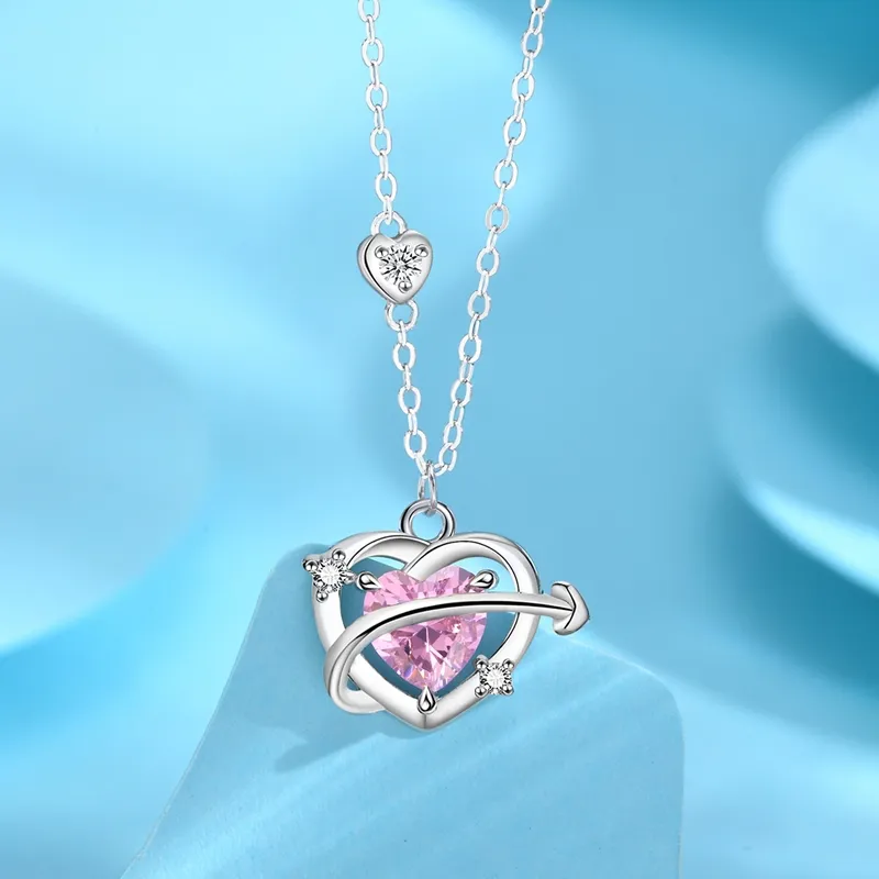 LIANDUO S925 Silver Necklaces Women's Pink-3