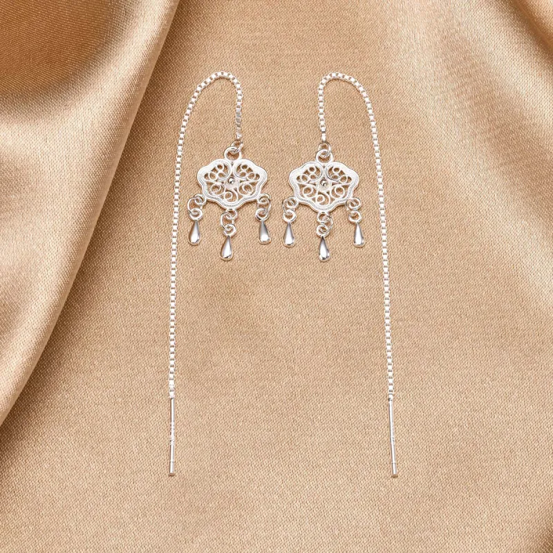 LIANDUO S999 Fine Silver Drop Earrings Women's Silver-1