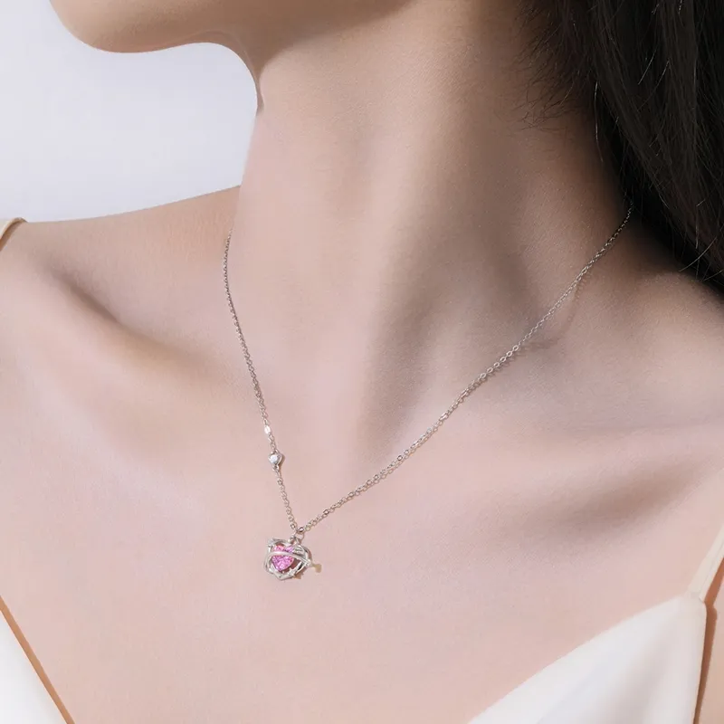 LIANDUO S925 Silver Necklaces Women's Pink-2