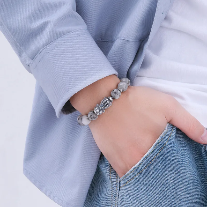 LIANDUO Map Stone Bracelets Men's-5