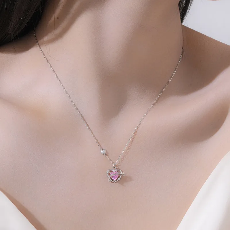 LIANDUO S925 Silver Necklaces Women's Pink-1