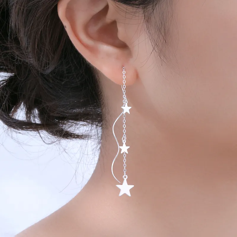 LIANDUO S 990 Silver Drop Earrings Women's-2