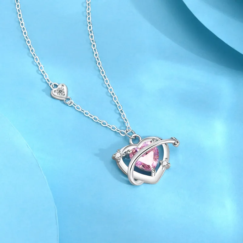 LIANDUO S925 Silver Necklaces Women's Pink-4