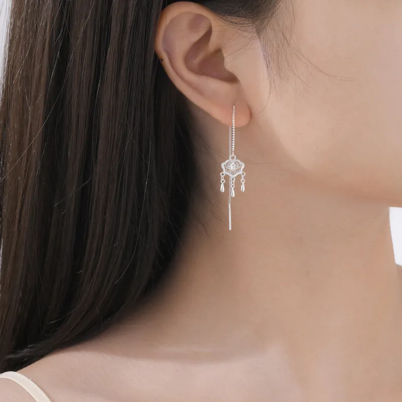 LIANDUO S999 Fine Silver Drop Earrings Women's Silver-5