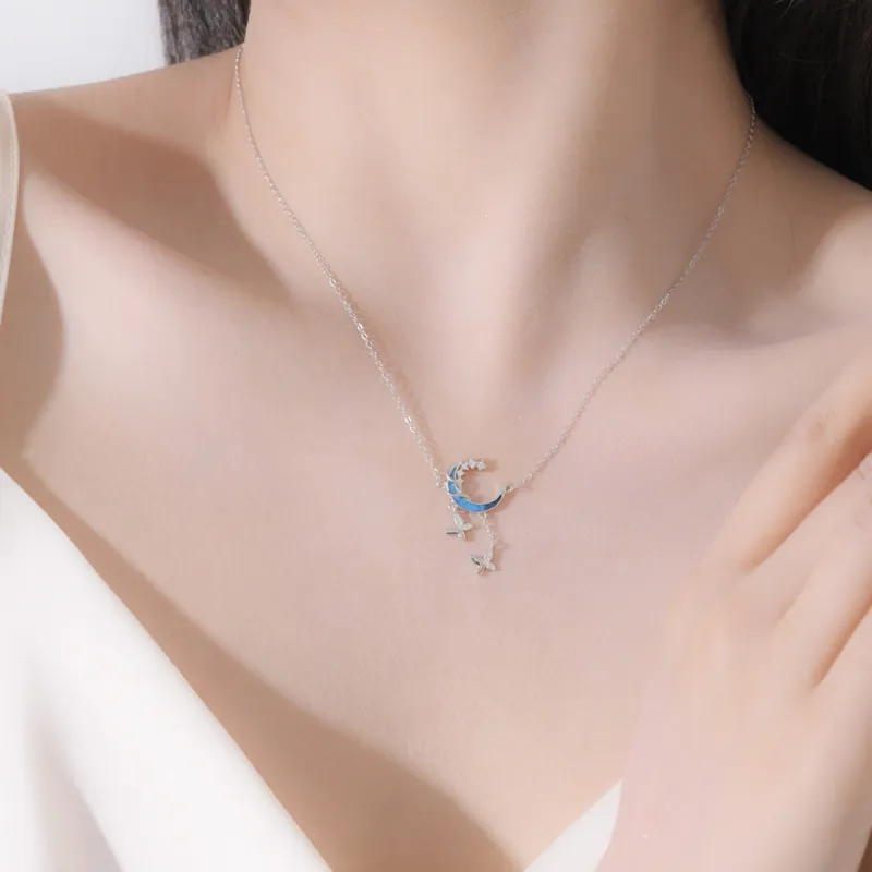LIANDUO S925 Silver Glue Drip Synthetic Cubic Zirconia Necklaces Women's-4