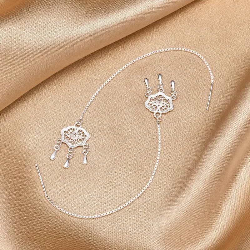 LIANDUO S999 Fine Silver Drop Earrings Women's Silver-2