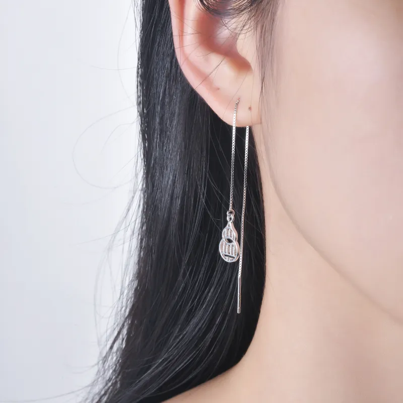 LIANDUO 925 Sterling Silver Drop Earrings Women's Silver Good Luck-5
