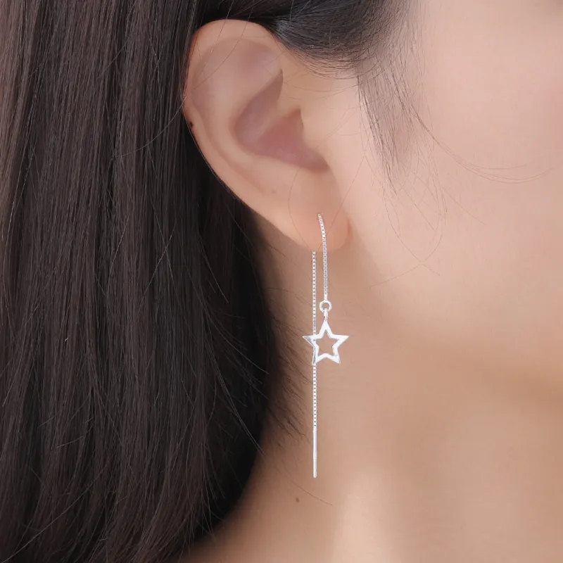 LIANDUO S 990 Silver Drop Earrings Women's-2