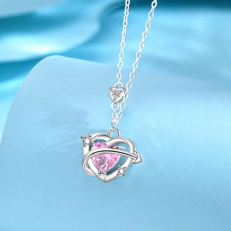 LIANDUO S925 Silver Necklaces Women's Pink-5