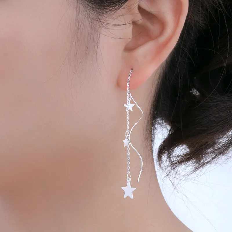 LIANDUO S 990 Silver Drop Earrings Women's-1