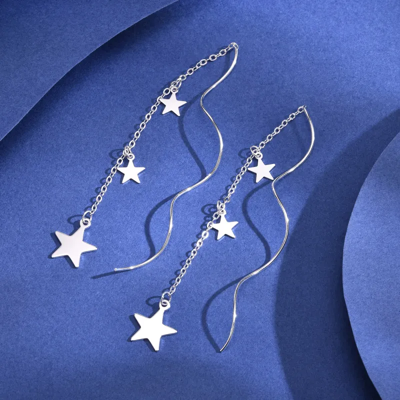 LIANDUO S 990 Silver Drop Earrings Women's-5