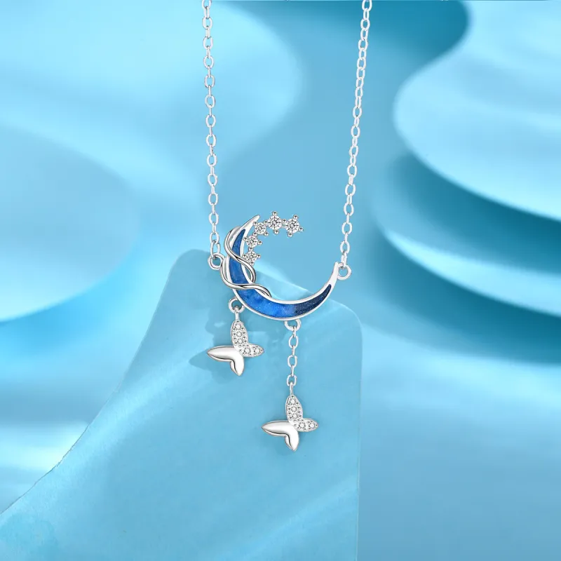 LIANDUO S925 Silver Glue Drip Synthetic Cubic Zirconia Necklaces Women's-2