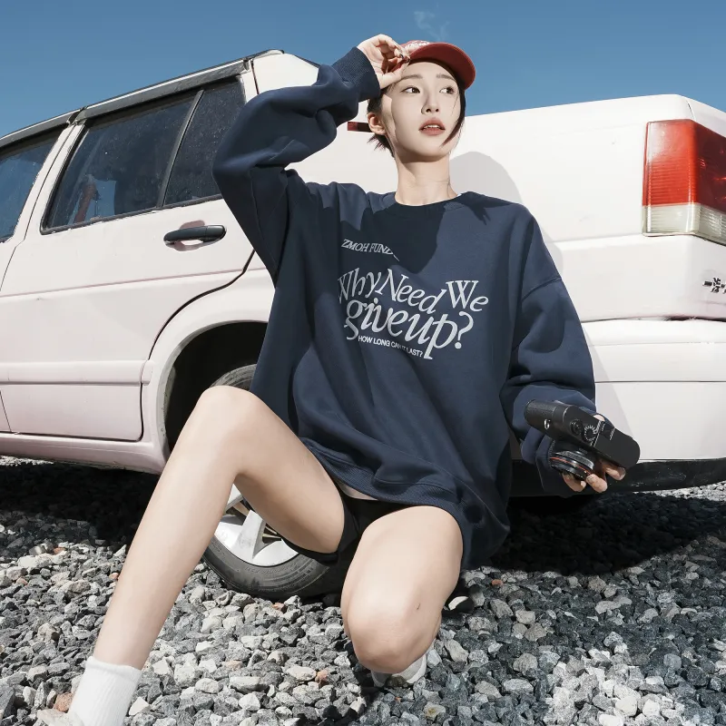 ZMOH Fleece Lined Crew Neck Sweatshirt Unisex Couple's-2