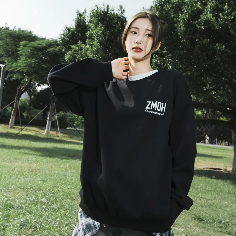 ZMOH Fleece Lined Crew Neck Sweatshirt Unisex Couple's-6