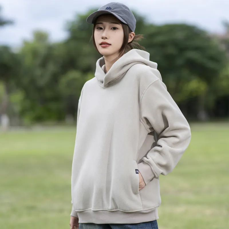 ZMOH Plain Net Series Hoodie Unisex Couple's-2