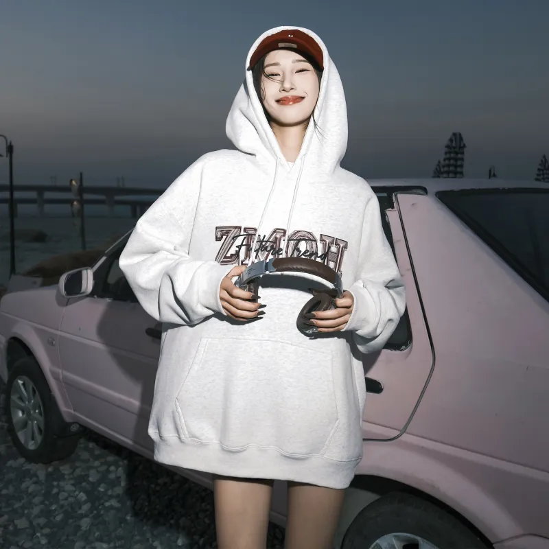 ZMOH Fleece Lined Hoodie Unisex Couple's-5