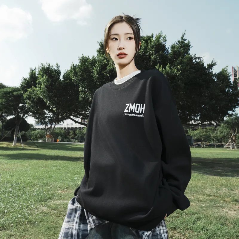 ZMOH Fleece Lined Crew Neck Sweatshirt Unisex Couple's-5