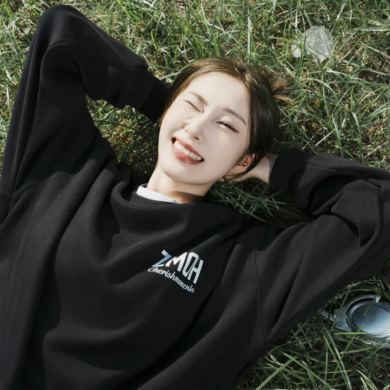 ZMOH Fleece Lined Crew Neck Sweatshirt Unisex Couple's-4