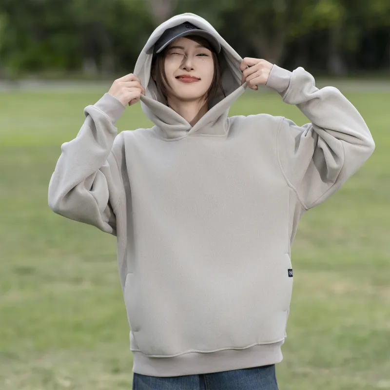 ZMOH Plain Net Series Hoodie Unisex Couple's-5