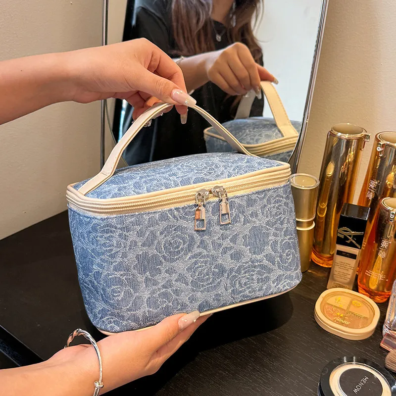 Boniu Denim Makeup Bag Women's Blue-1