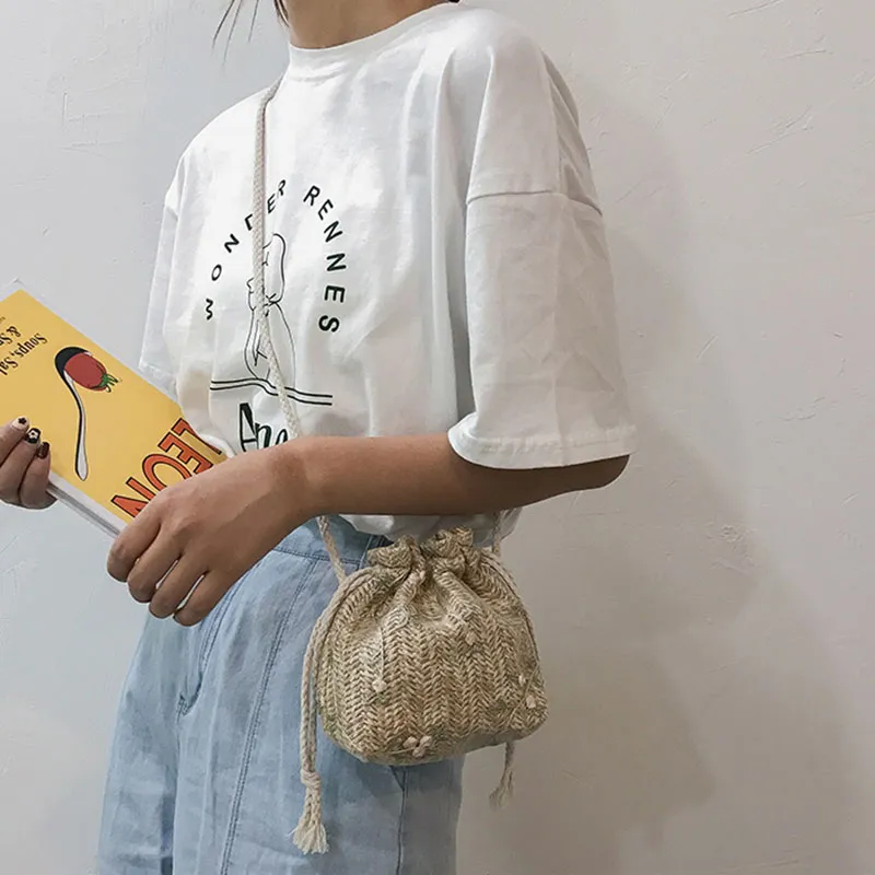 Boniu Straw Woven Crossbody Bag Women's White/Khaki/Brown-5
