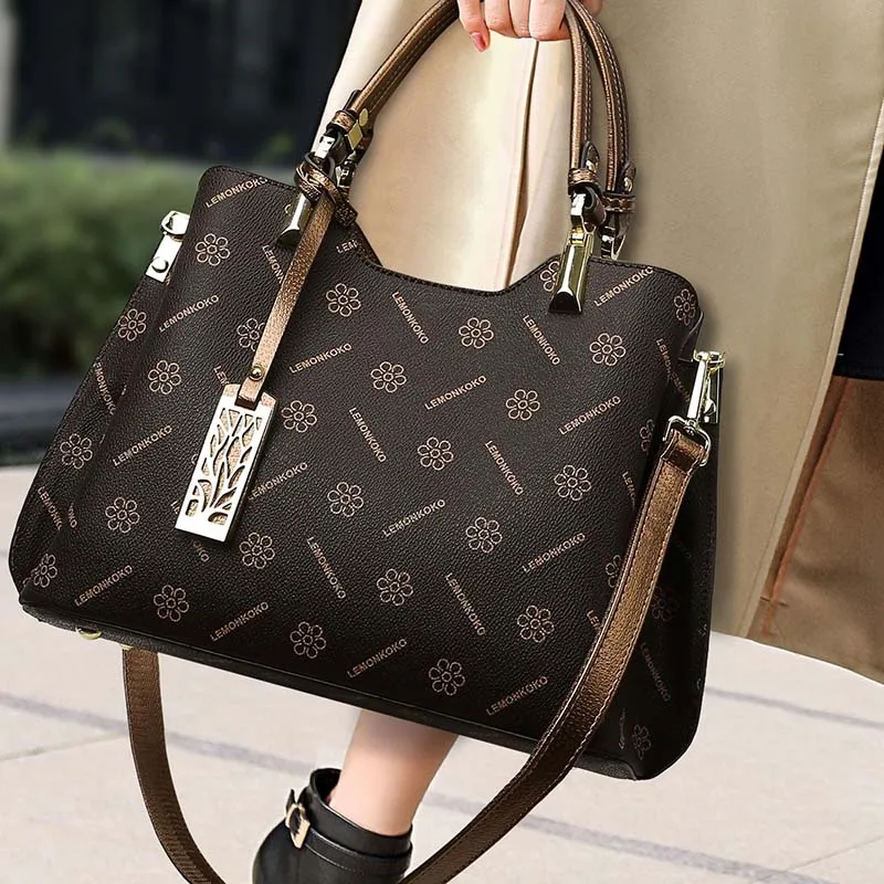 Boniu PVC Shoulder Bag, Handbag Women's Brown With Champagne-2