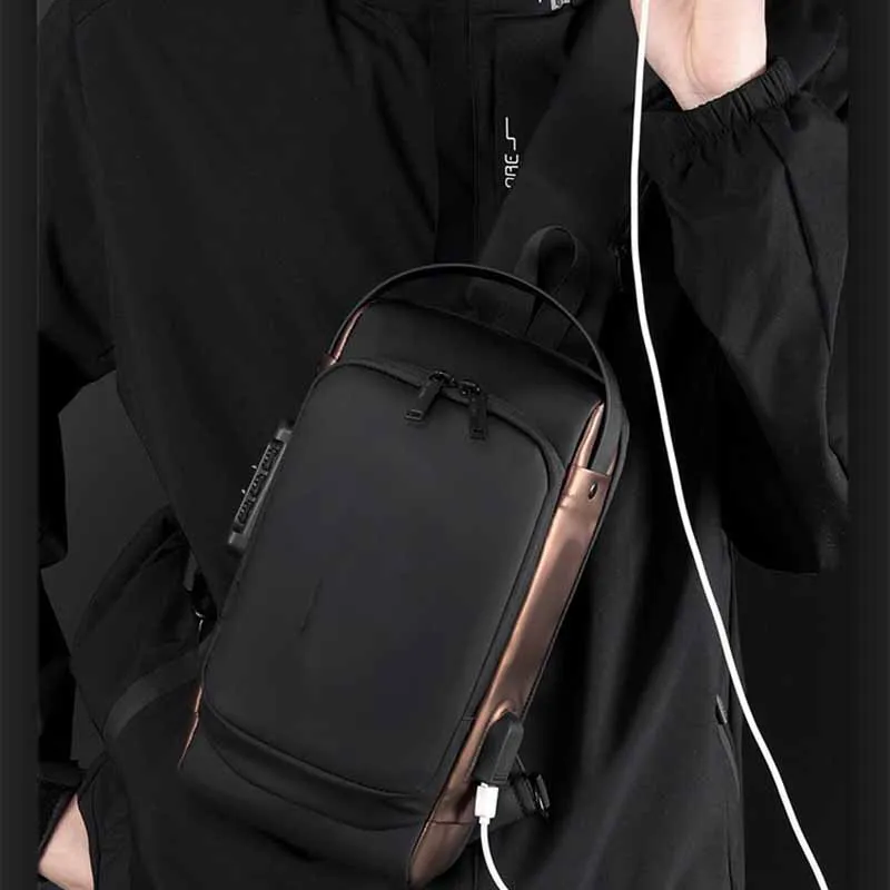 Boniu Nylon Fabric Sling Bag Regular Men's Black/Gray & Brown/Black & Brown-5