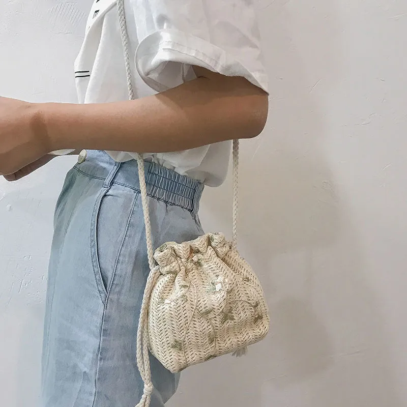 Boniu Straw Woven Crossbody Bag Women's White/Khaki/Brown-2