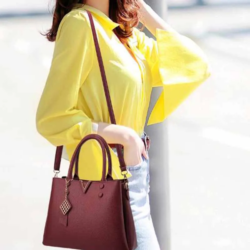 Boniu PU Tote Bag, Single Shoulder Crossbody Handbag Women's Red/Black/Light Khaki-1