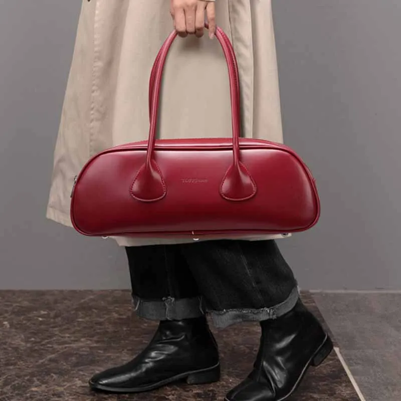 Boniu PU Shoulder Bag, Baguette Bag, Shoulder Bag Women's Black/Burgundy-5