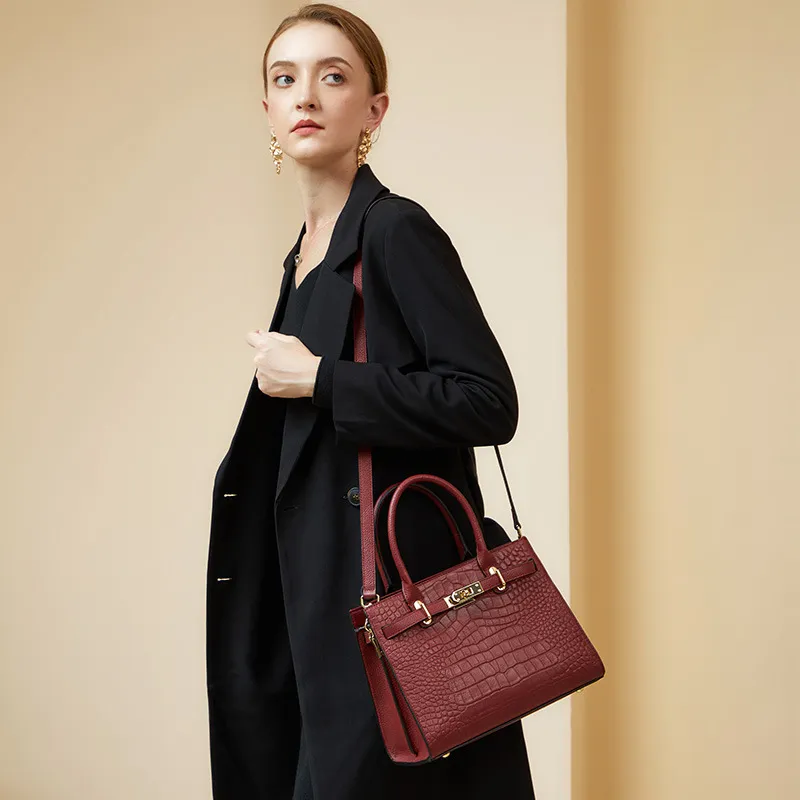 Boniu Cow Leather One Shoulder Handbag Women's Burgundy-3