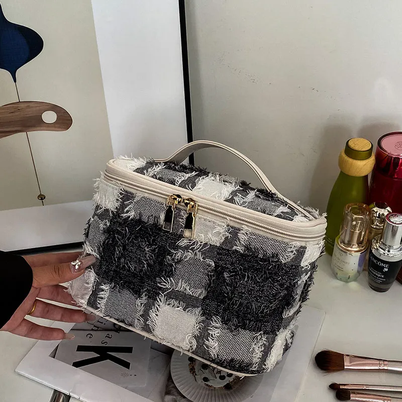 Boniu PU Makeup Bag Women's Black/Beige-4