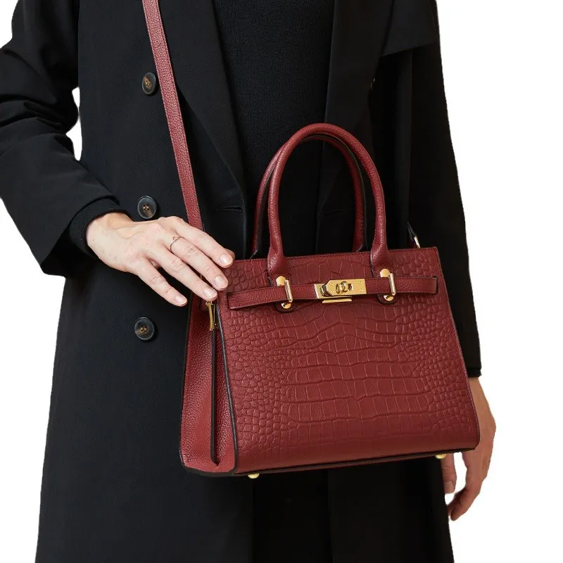 Boniu Cow Leather One Shoulder Handbag Women's Burgundy-4